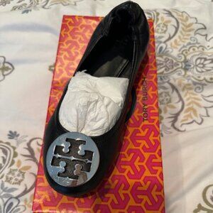 Tory Burch Black Leather Logo Ballet Flat